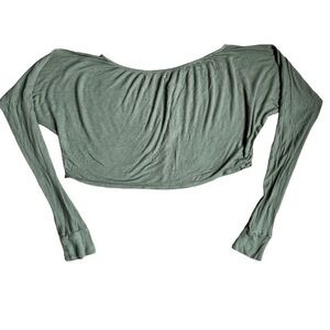 Rue 21 size XL long sleeve crop top, forest green, ribbed and ribbed sleeve edge